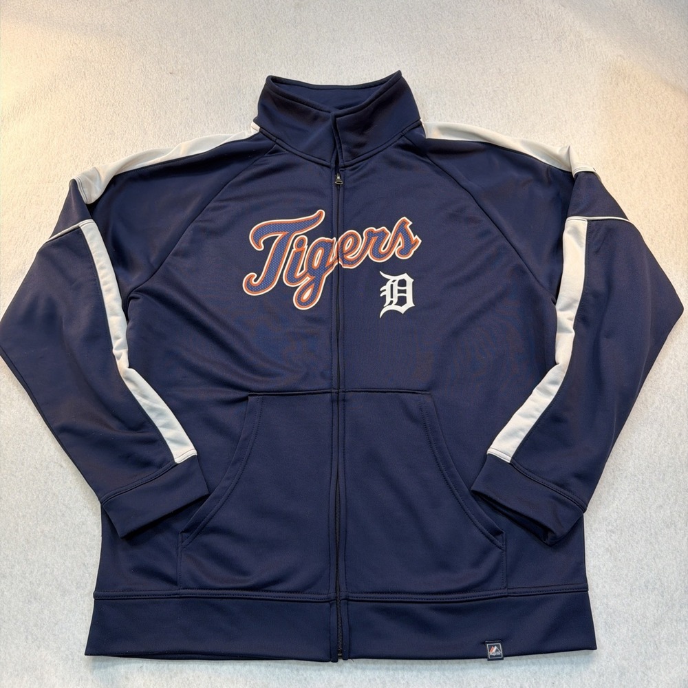 Detroit Tigers Sz L MLB Majestic Soft Shell Fleece Lined Full Zip Jacket Navy